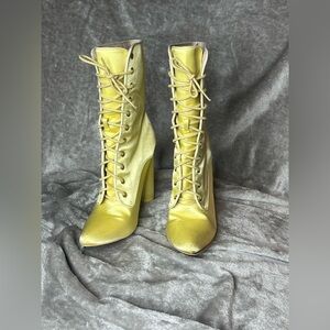 Cape Robbin Yellow Satin Lace-Up Women's Boots